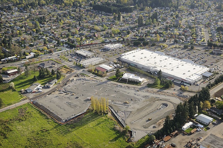 An aerial photograph taken Tuesday shows the progress on a future Park &amp; Ride lot as work on the $133 million Salmon Creek interchange project continues.