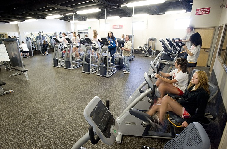 Camas High School students use new excercise equipment on Wednesday.
