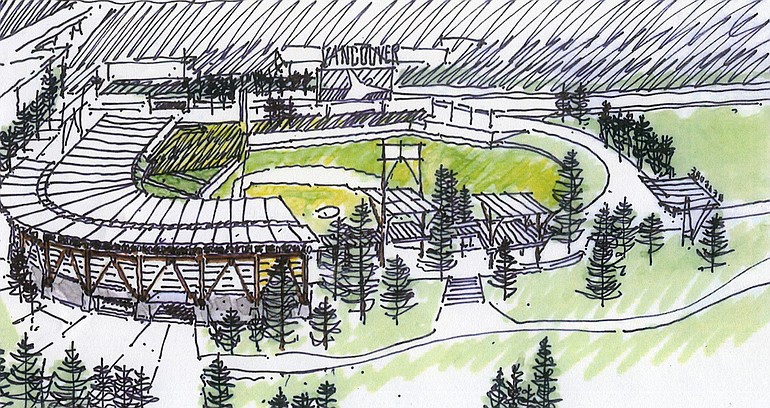 An artist's rendering shows the professional baseball stadium proposed at Clark College.