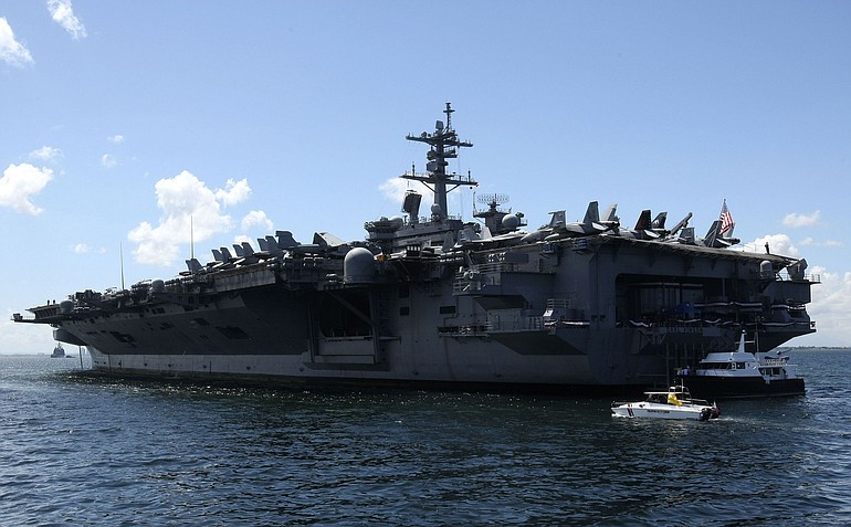 U.S. aircraft carrier USS Carl Vinson is anchored off Manila Bay as it begins its four-day port call today with three other warships in the Philippines. U.S.