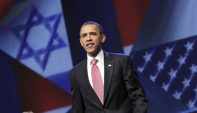 President Barack Obama arrives to speak at the American Israel Public Affairs Committee convention in Washington, Sunday after a contentious couple of days this week when he clashed publicly with Israeli Prime Minister Benjamin Netanyahu over ideas for a permanent Palestinian state.