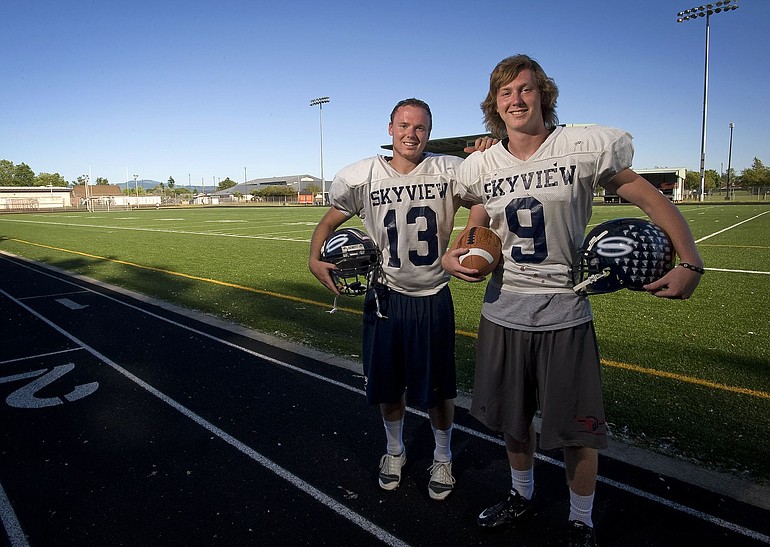 Teammates all four years at Skyview, kicker Nick Phillips, left, and long snapper Karl Graves team up again in the Freedom Bowl Classic.