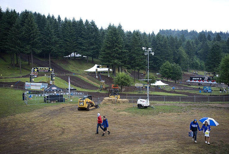 The track sits quiet at Washougal MX Park after officials postponed Thursday's scheduled amateur racing.