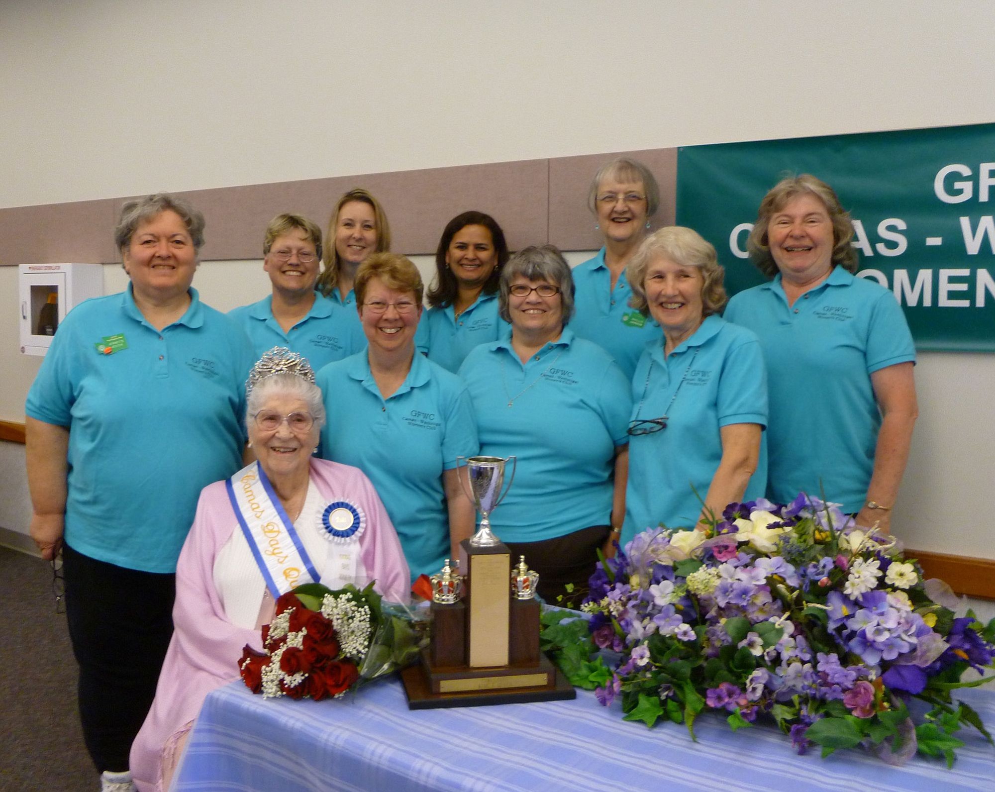 Lila Trammell was crowned 2011 Camas Days queen. Back row from left, Jeanette Jester, Chris Kamps, Caroline Johnson, Monica Gilson and Phyllis Johnson. Front row from left, Tina Bair, Carol Wallace, Alma Ladd and Pat Suggs.