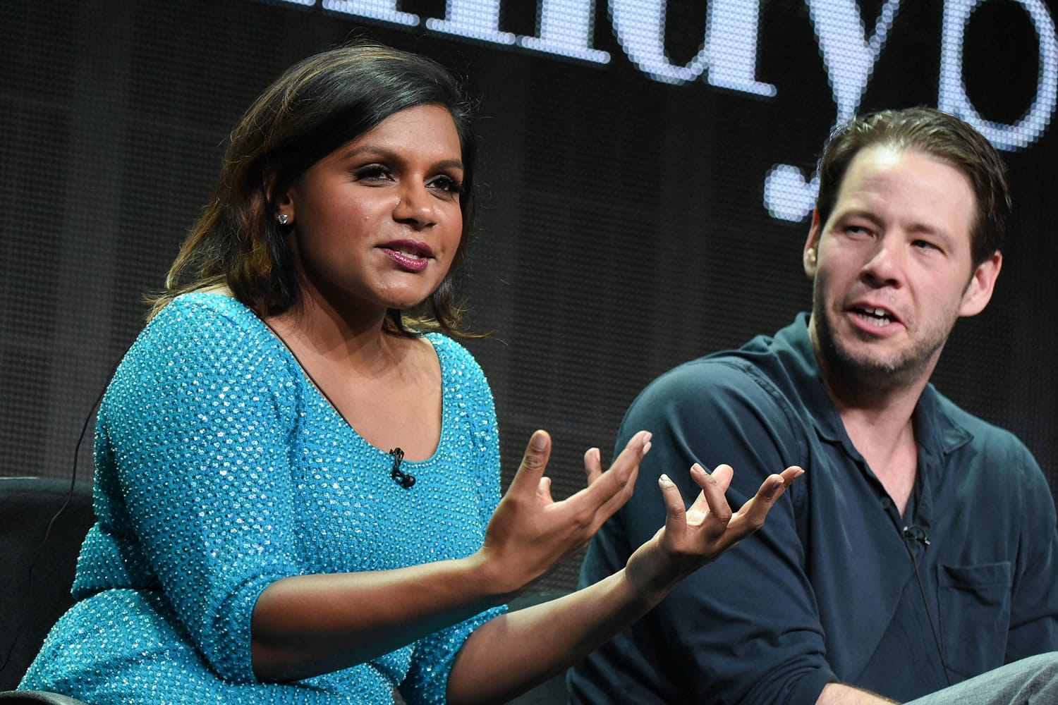Actors Mindy Kaling, left, and Ike Barinholtz participate in the &quot;The Mindy Project&quot; panel at the Hulu Summer TCA Tour at the Beverly Hilton Hotel on Aug.