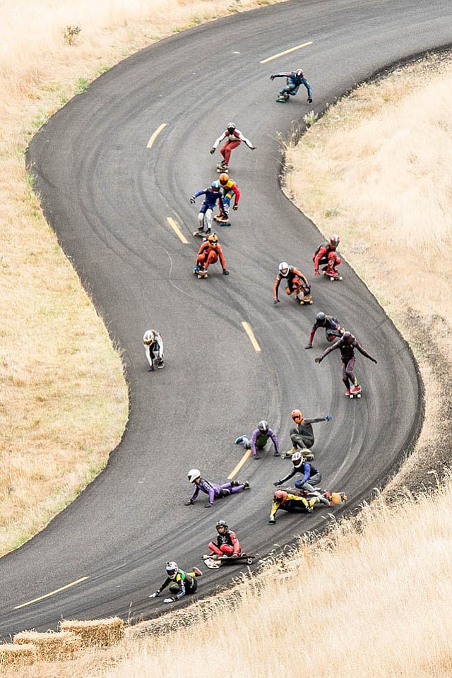 Maryhill Festival of Speed features the world's best downhill skateboarders and street lugers in competition on the historic Maryhill Loops Road in Goldendale.