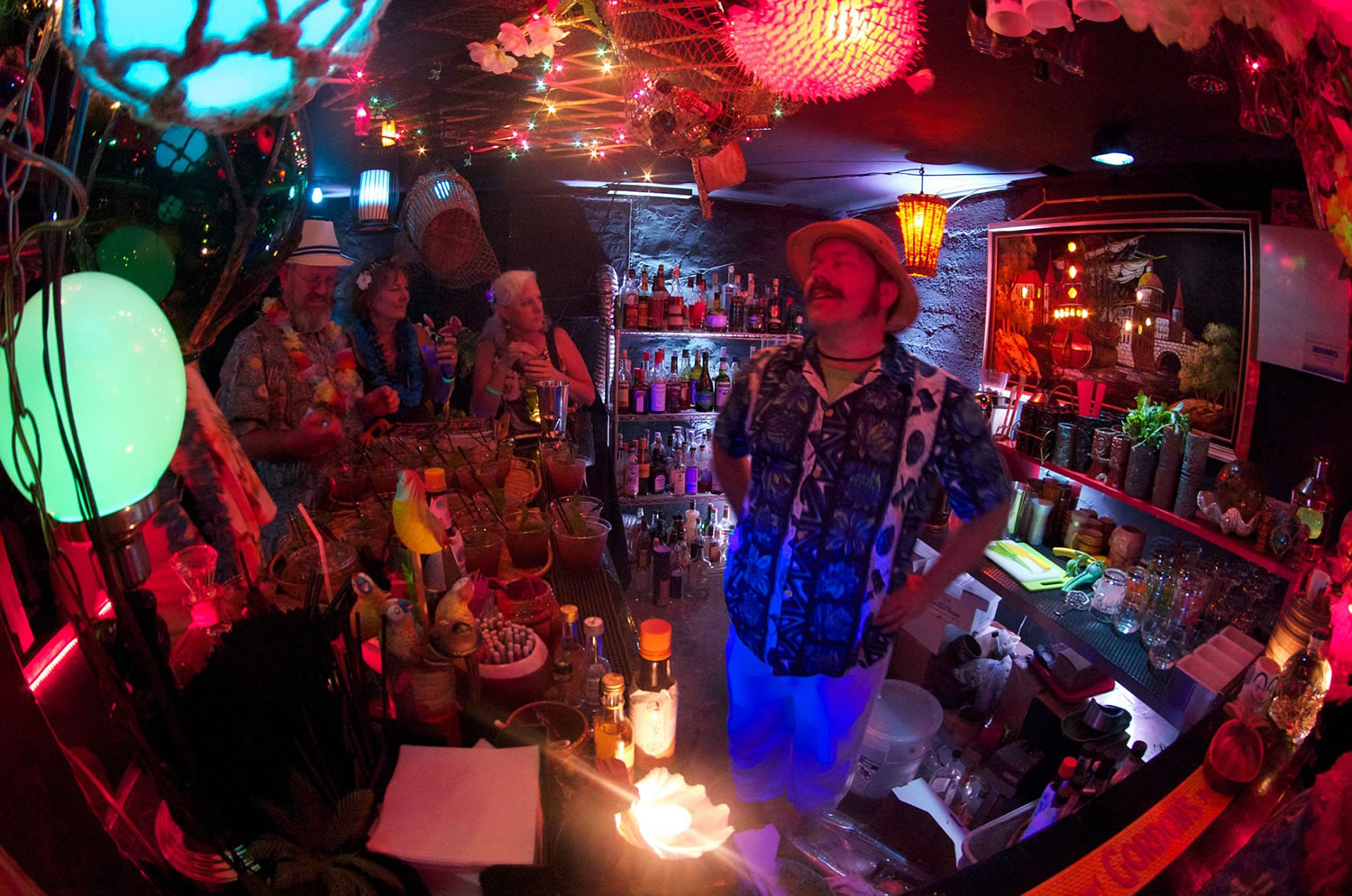 Craig Hermann's home bar The Monkey Hut was part of the Tiki Kon home bar tour in 2013.