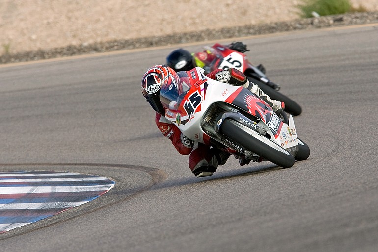 Peter Lenz, of Vancouver, races his 1996 Honda RS125 at Las Vegas Motor Speedway Classic  Course in November 2008 during the WERA race.