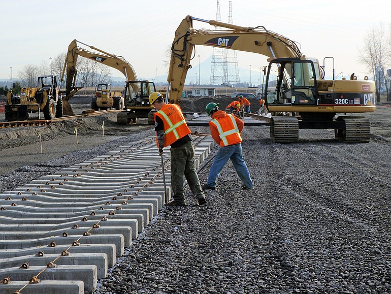 Construction was underway in February on the Port of Vancouver's new Terminal 5 rail loop at the former Alcoa Aluminum site.