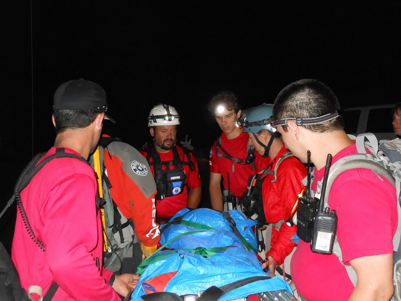 Volcano Rescue Team volunteers deploy on a nighttime mission on Mount St. Helens.