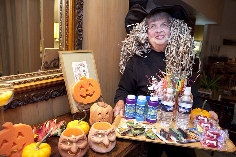 Florence Wager will hand out healthy alternatives on Halloween, will also hand out candy.   Wagner plans to offer water, wax fangs, crazy straws and containers of bubbles.