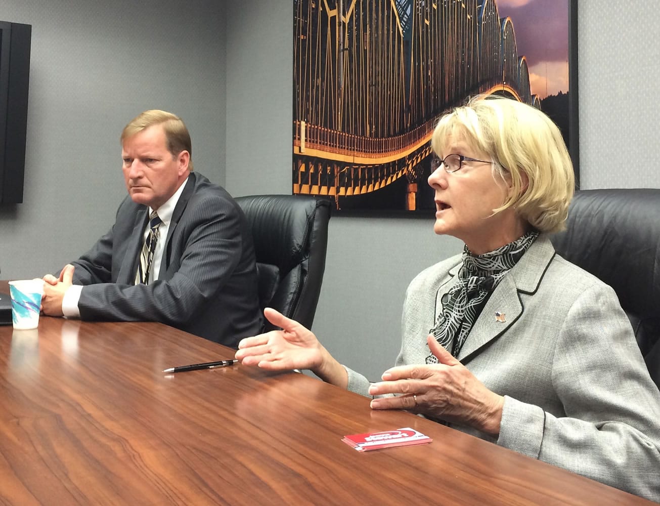 Democrat Craig Pridemore and Republican Jeanne Stewart discuss their race with The Columbian Editorial Board.