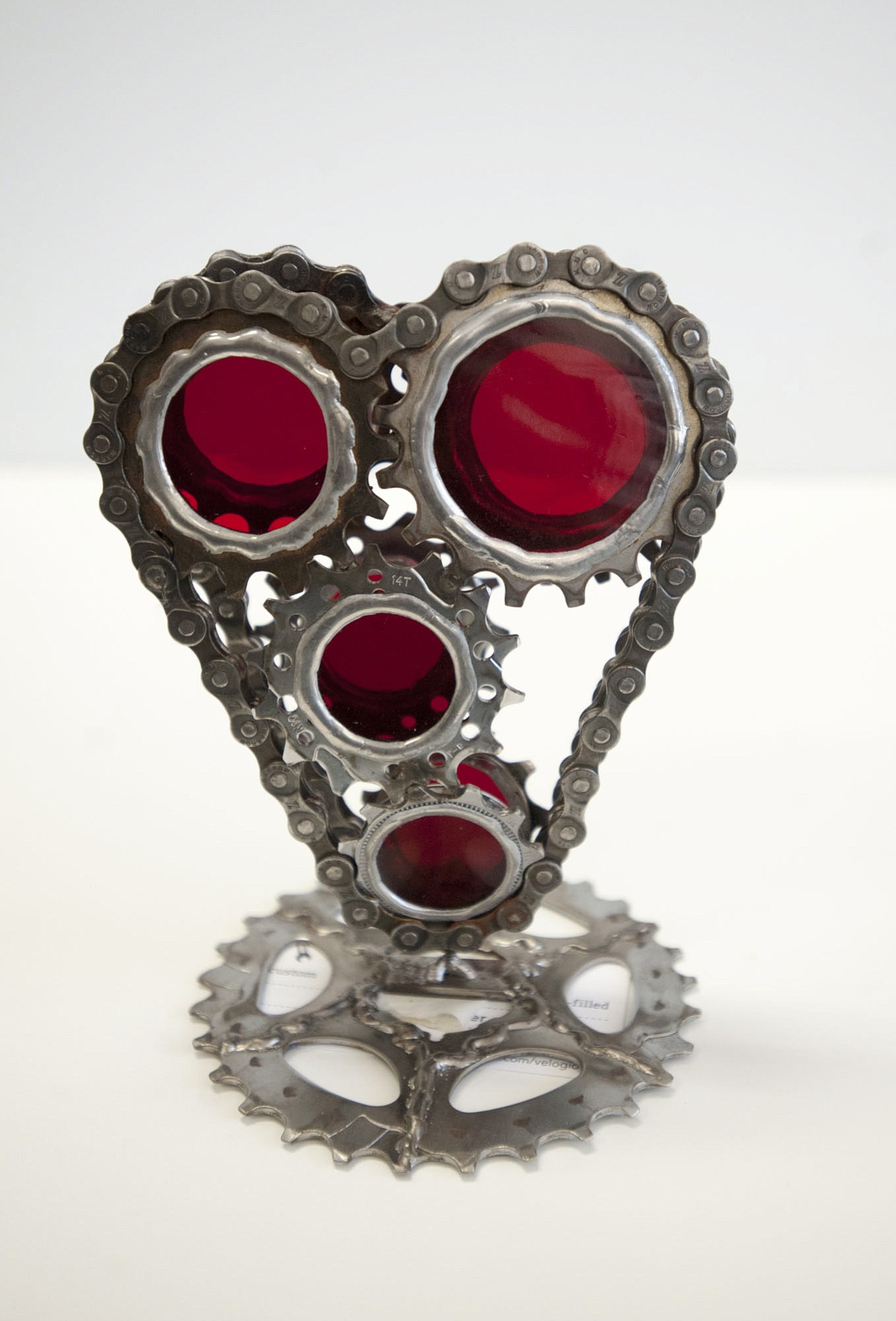 Brian Echerer's heart used old bike parts, including red safety reflectors.