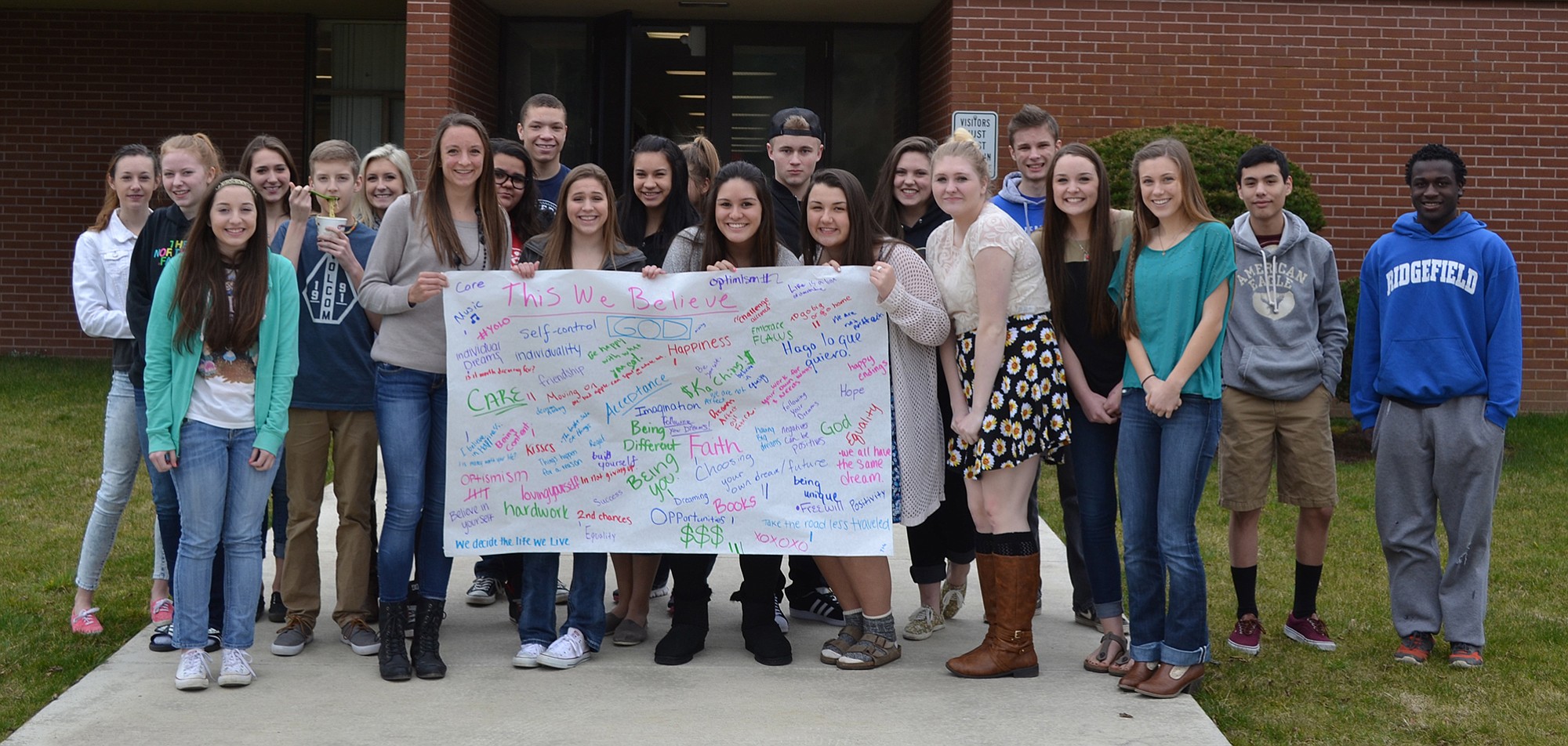 Ridgefield: Ridgefield High School language arts students wrote essays on the American Dream, taking key words and phrases from each others' essays and putting them on large poster boards, which illustration students used as inspiration to create works of art.