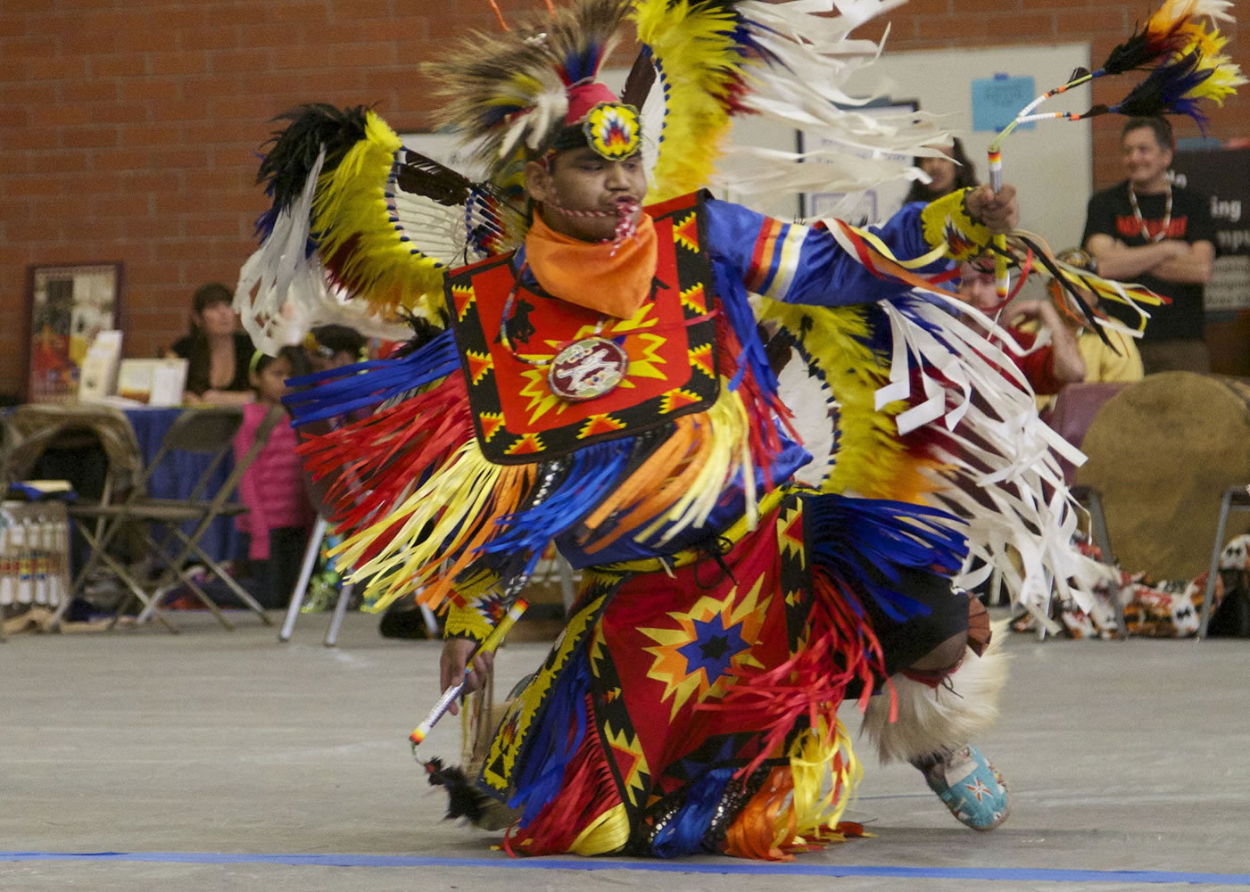 Manny Totus of Frederickson performs during Traditional Pow Wow at Covington Middle School on Saturday.