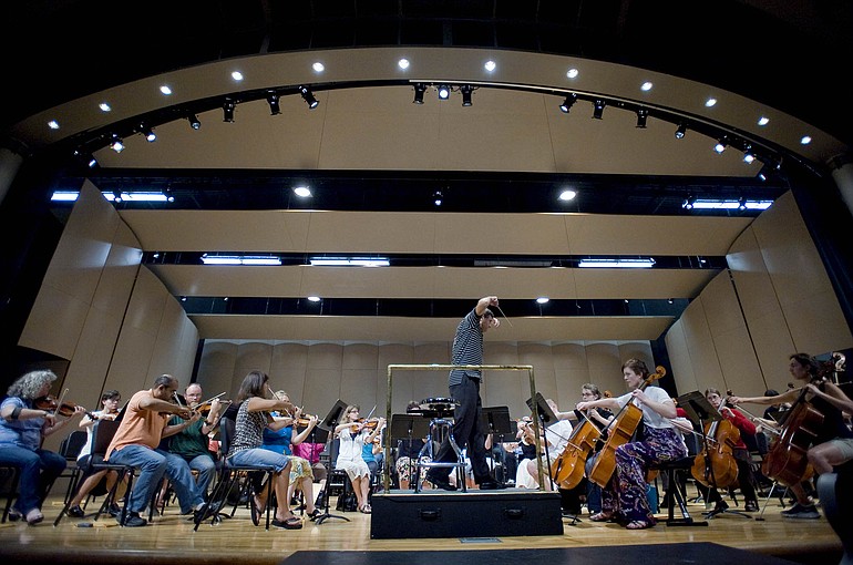Dr. Salvador Brotons leads the Vancouver Symphony in a rehearsal at Skyview High School on Sept.