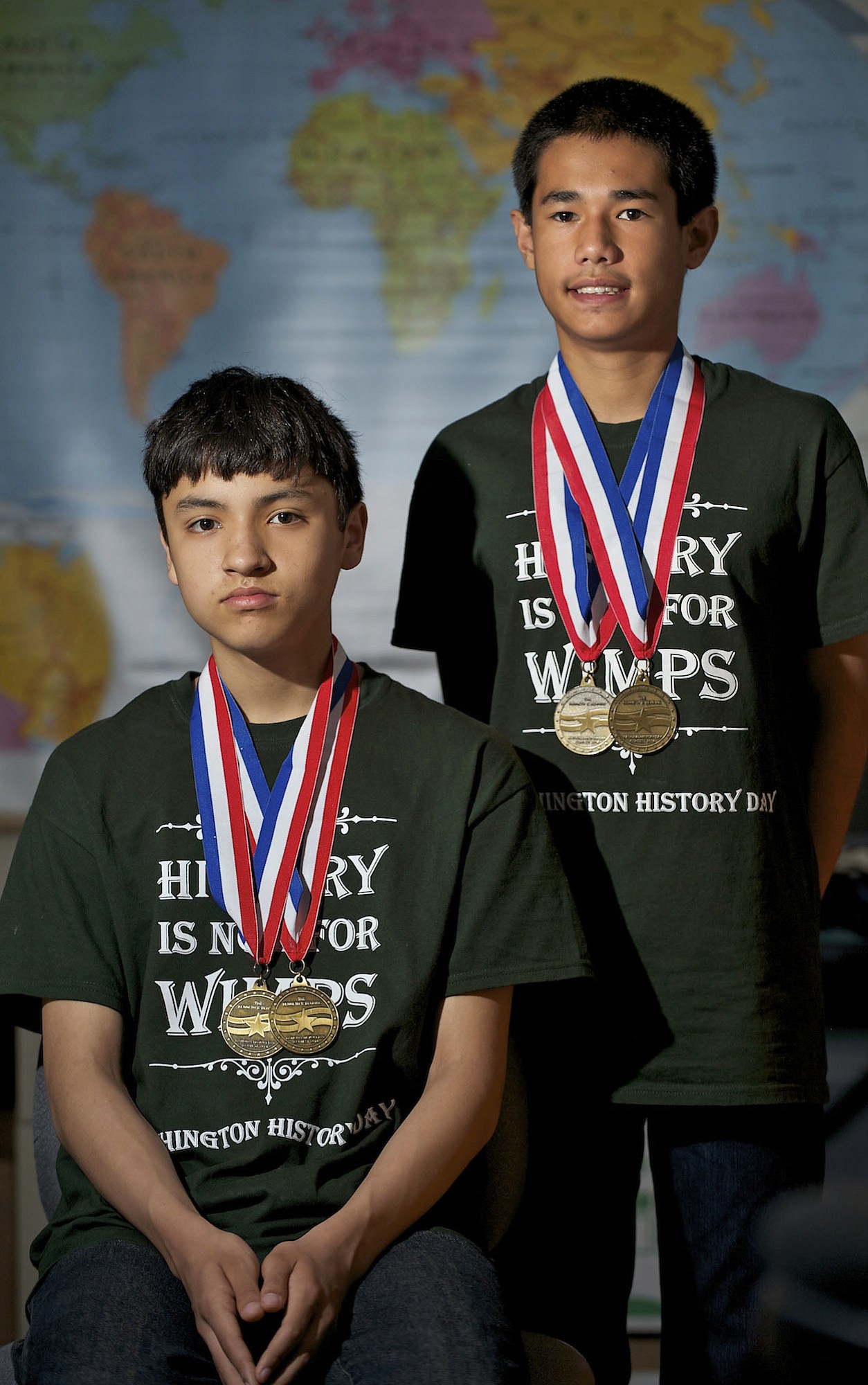 Pleasant Valley Middle School students Jethro Abatayo, right, and Logan Gibert, both 14, finished first in their division at National History Day with their documentary, &quot;Vietnam War Prisoners of War: Taking Responsibility When Deprived of All Rights.&quot;
