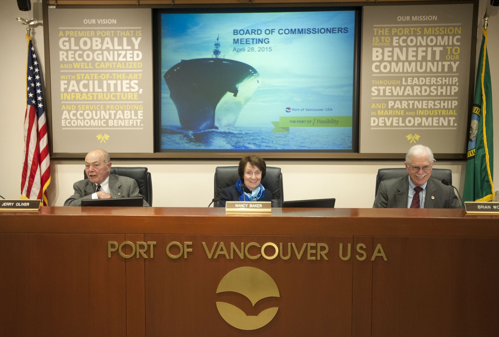 Port of Vancouver commissioners Nancy Baker, Jerry Oliver and Brian Wolfe, and port CEO Todd Coleman have come under public criticism for advancing a lease for what would be the nation's largest rail-to-marine oil transfer terminal.