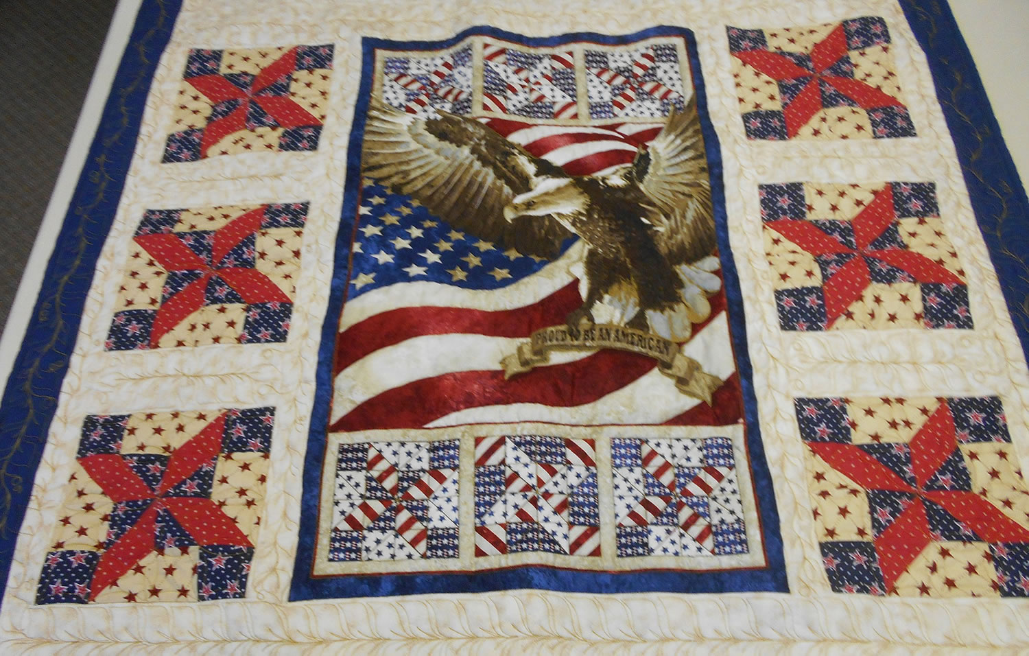 A veteran will be awarded this quilt made by the North Clark Historical Museum quilters at the 27th annual Community Celebration Honoring Veterans at the Mt.
