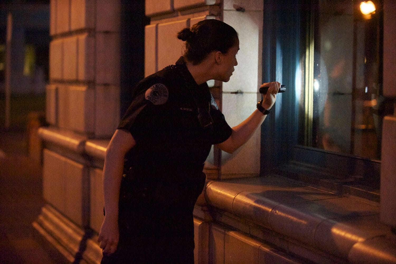 Officer Katie Endresen on patrol during the graveyard shift on Wednesday.