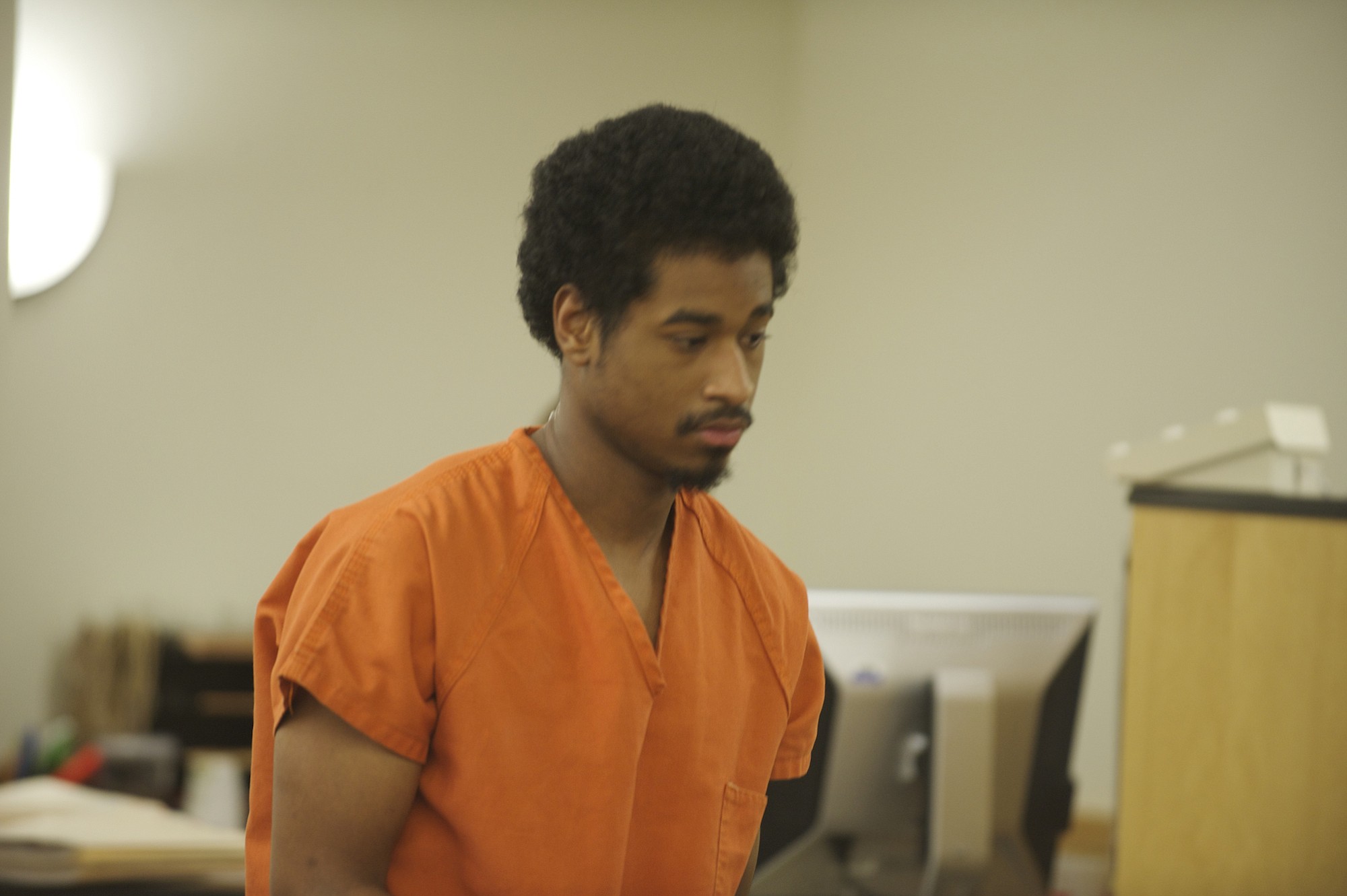 Brandon Duckworth makes his first appearance in Clark County Superior Court on Wednesday on charges stemming from an alleged drive-by shooting in January.