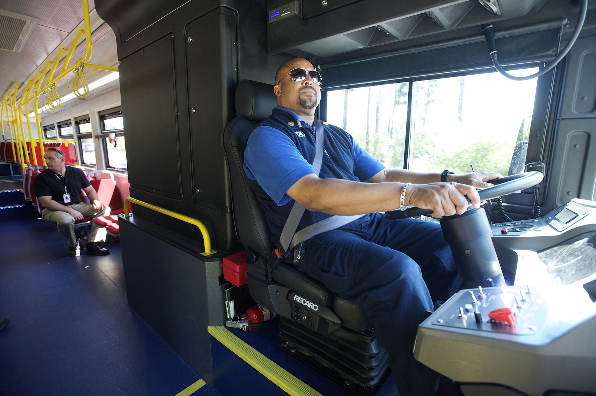 C-Tran bus driver Larry Moore has been testing the all-electric bus.