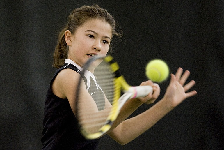 Julia Haynes, 10, shown at Club Green Meadows last week, recently won the Little Mo National Tennis Tournament.