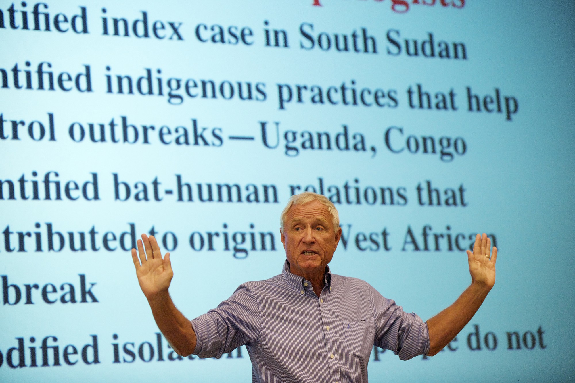 Anthropologist Barry Hewlett of Washington State University discusses what we know about Ebola - including the human factors that promote its spread - during a talk at WSU Vancouver on Tuesday.