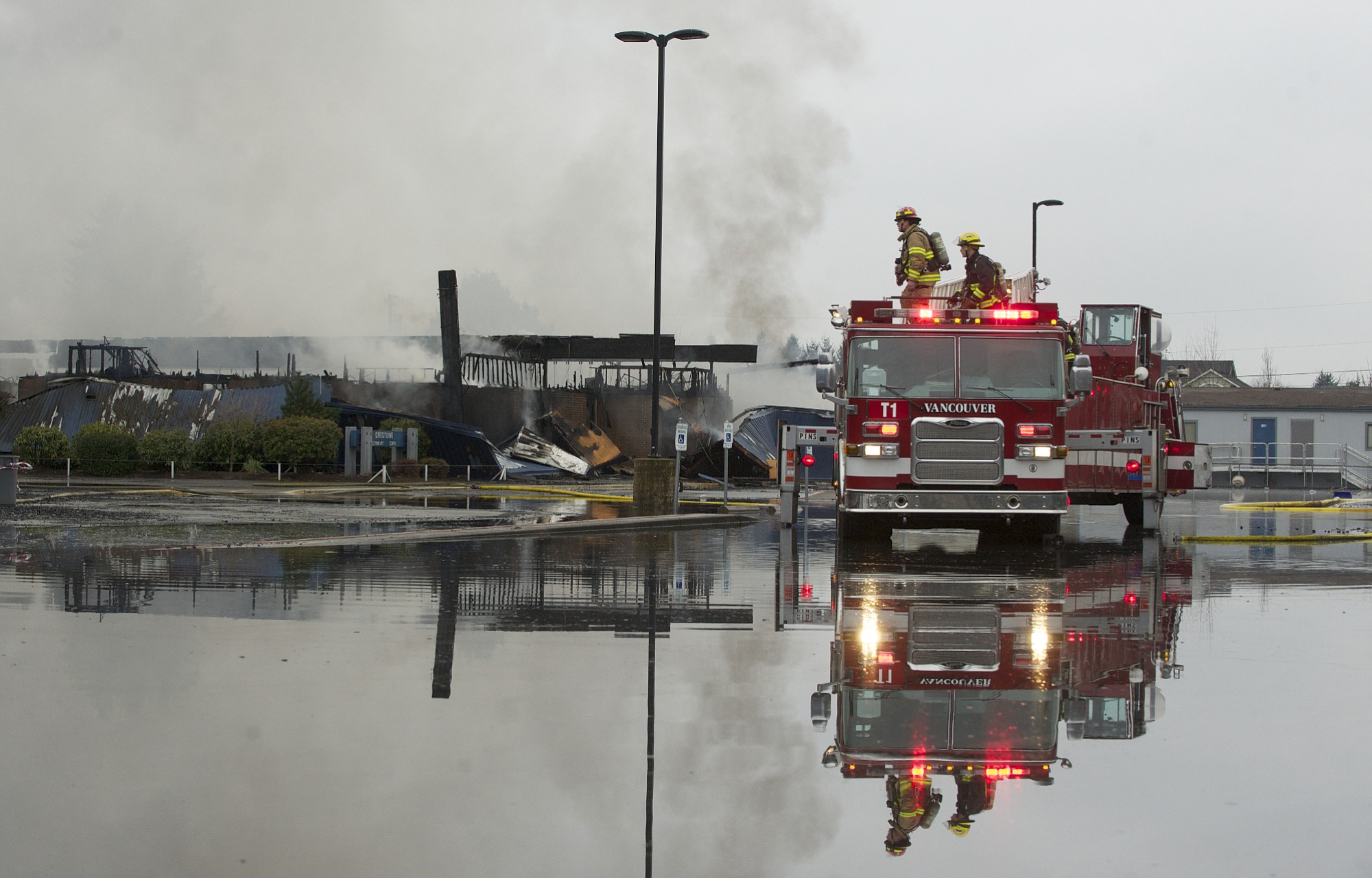 An early morning fire destroyed Crestline Elementary School in east Vancouver, Sunday, February 3, 2013.