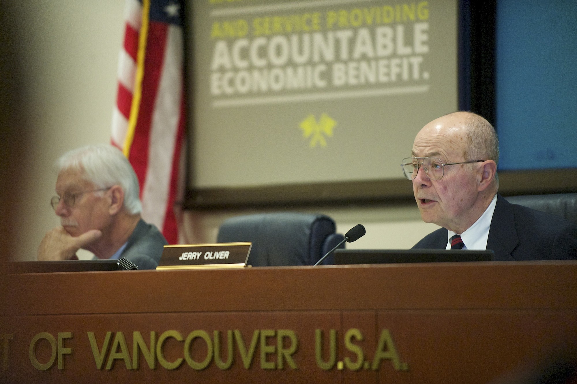 A Vancouver resident has filed two petitions with the Clark County elections office seeking to recall from office Port of Vancouver commissioners Jerry Oliver, right, and Brian Wolfe.