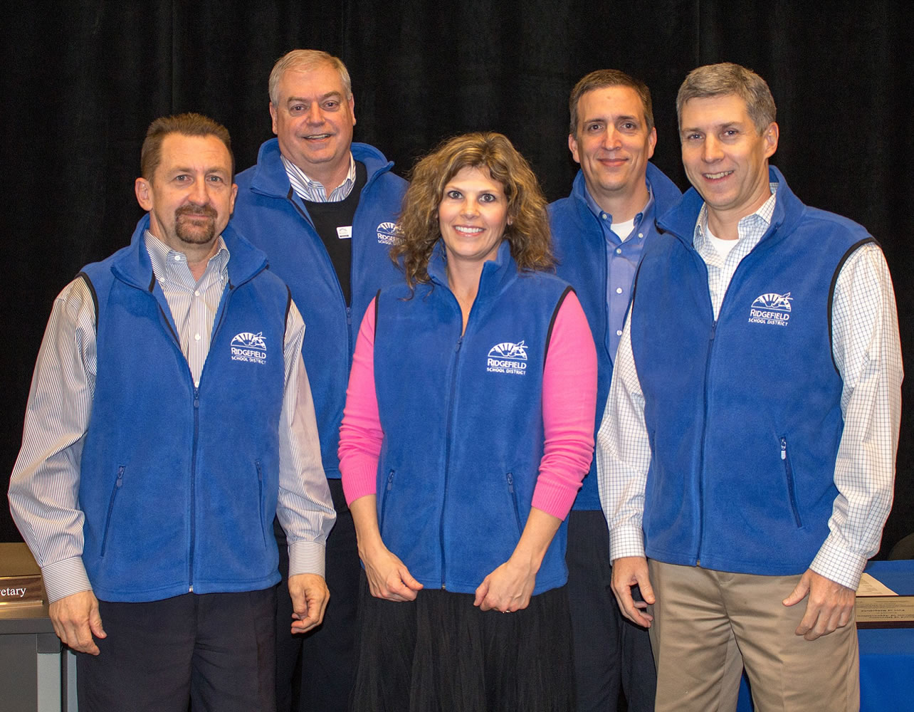 Ridgefield: In honor of School Board Recognition Month, the Ridgefield School District recently honored its five Board Directors: from left, Scott Gullickson, Jeff Vigue, Becky Greenwald, Joseph Vance and Steven Radosevich.