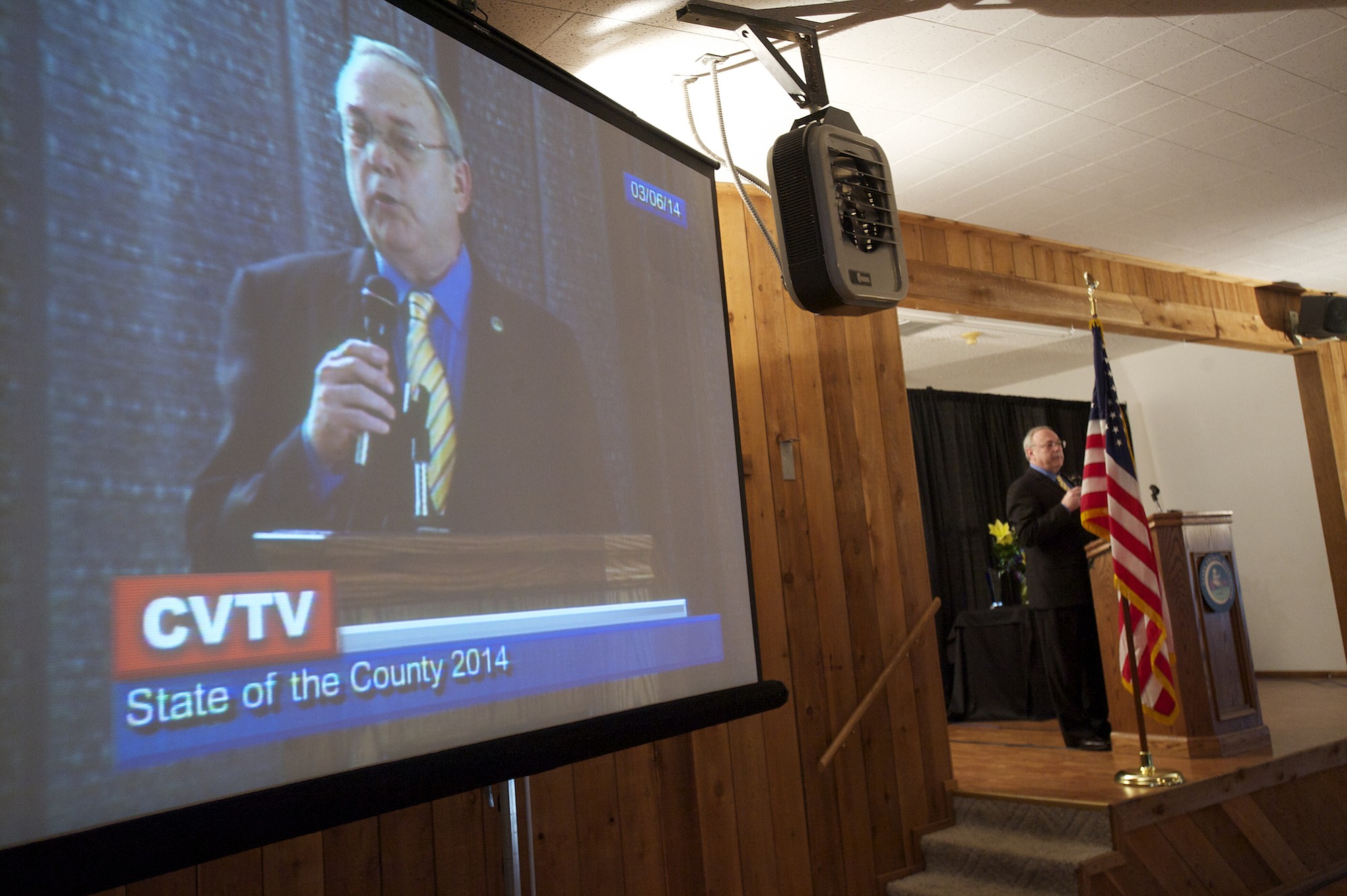 Clark County Commissioner Tom Mielke speaks during the 2014 State of the County address at the Clark County Square Dance Center.