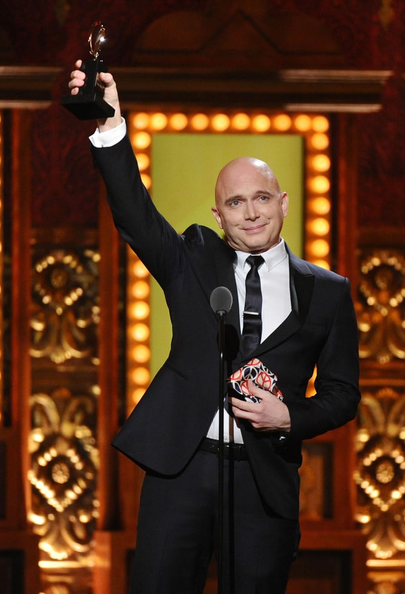 Michael Cerveris accepts the award for best performance by an actor in a leading role in a musical for &quot;Fun Home&quot; on Sunday at the Tony Awards in New York.