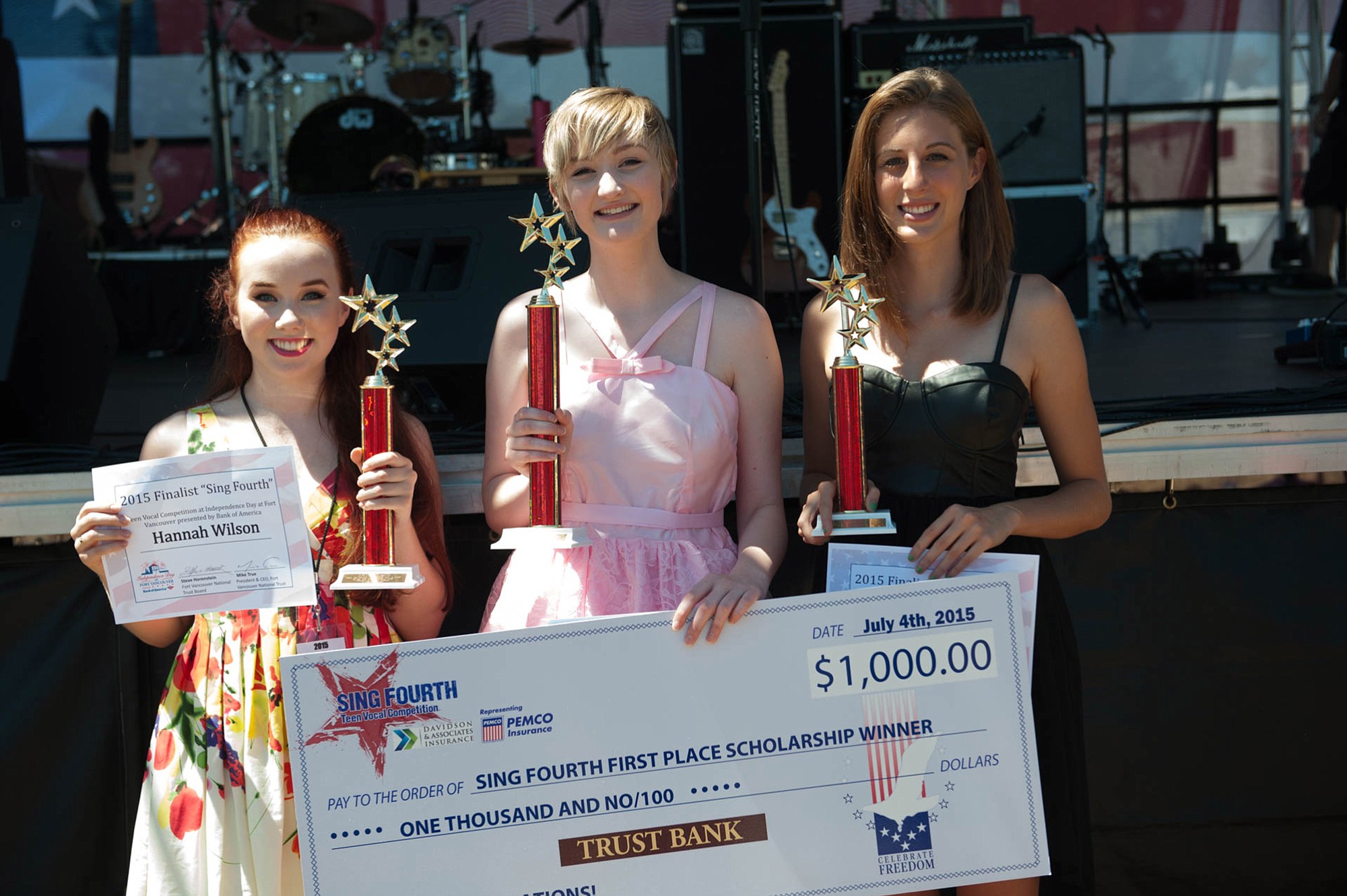 Hudson's Bay: The top three performers at Independence Day at Fort Vancouver's Sing Fourth Teen Vocal Competition, from left, Hannah Wilson, Tirza Meuljic and Mia Josberger.