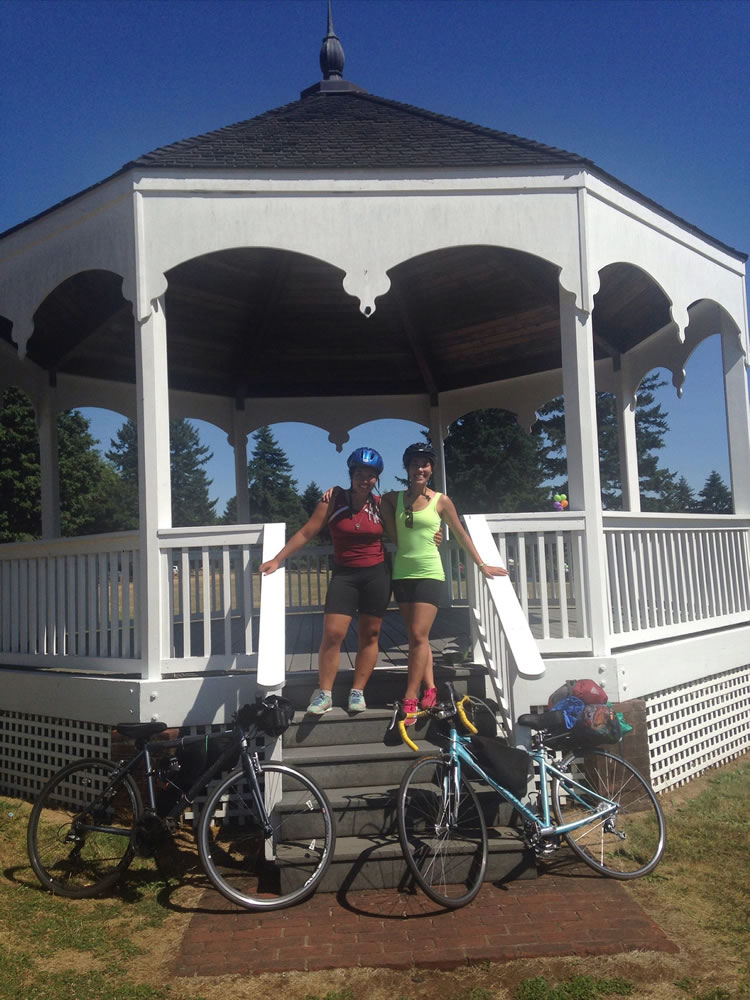 Sisters Sunny and Amy Pisano, from left, completed their six-day bike trip from Vancouver, B.C.