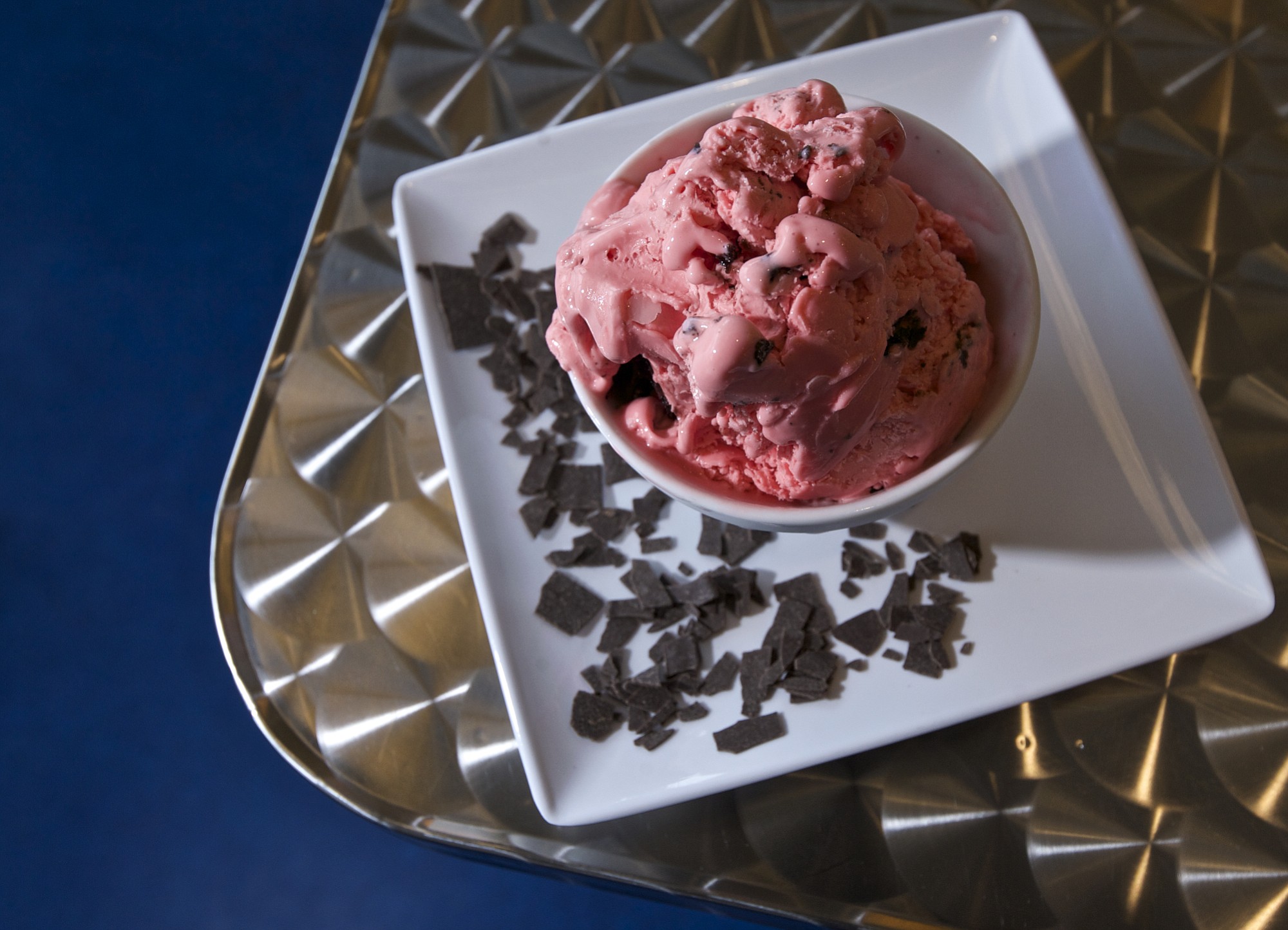 Cherry fudge ice cream with chocolate chips mixed in is served Nov.