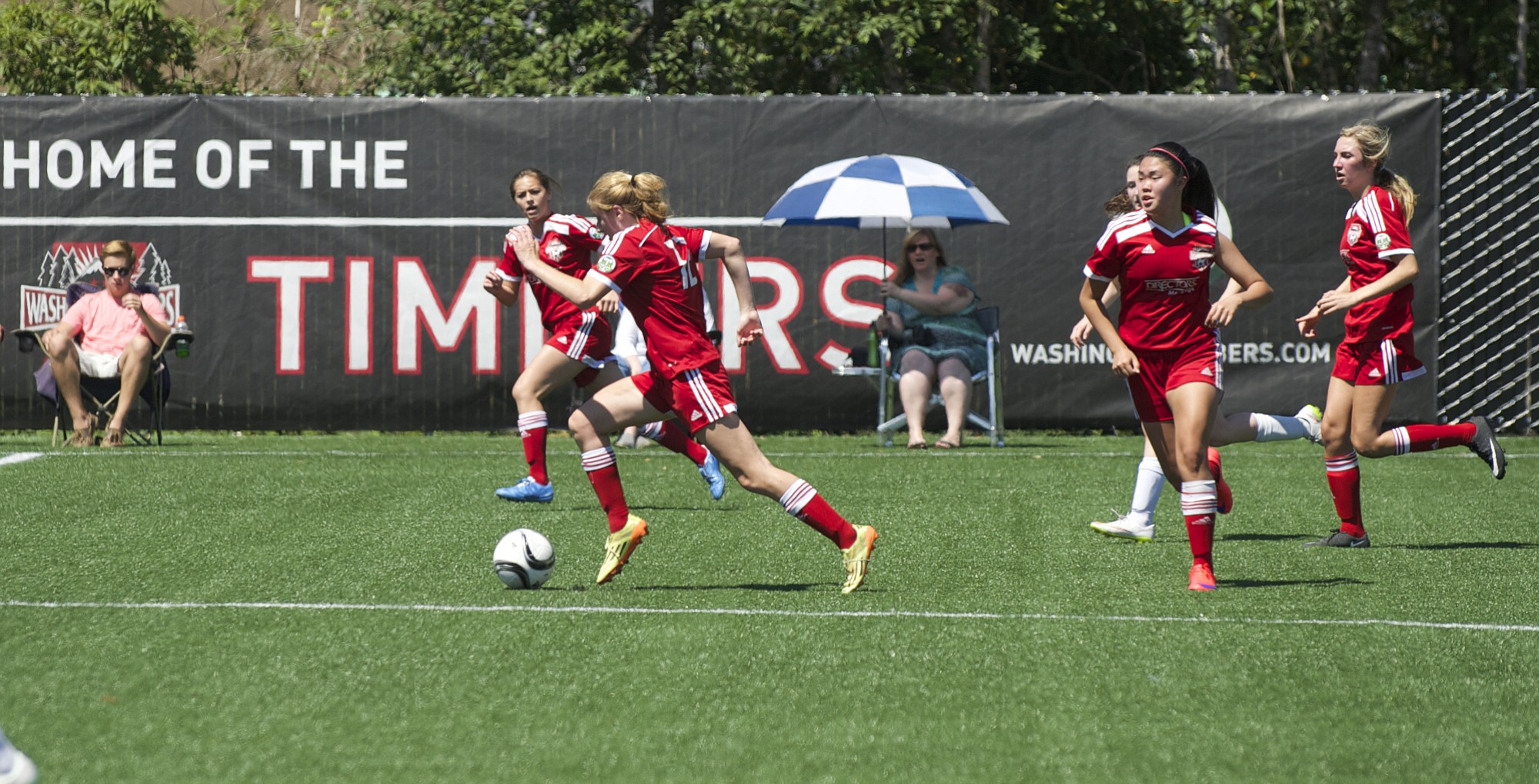The Washington Timbers G98 Red team plays on a new turf soccer field at the Harmony Sports Complex, Friday, June 26, 2015.