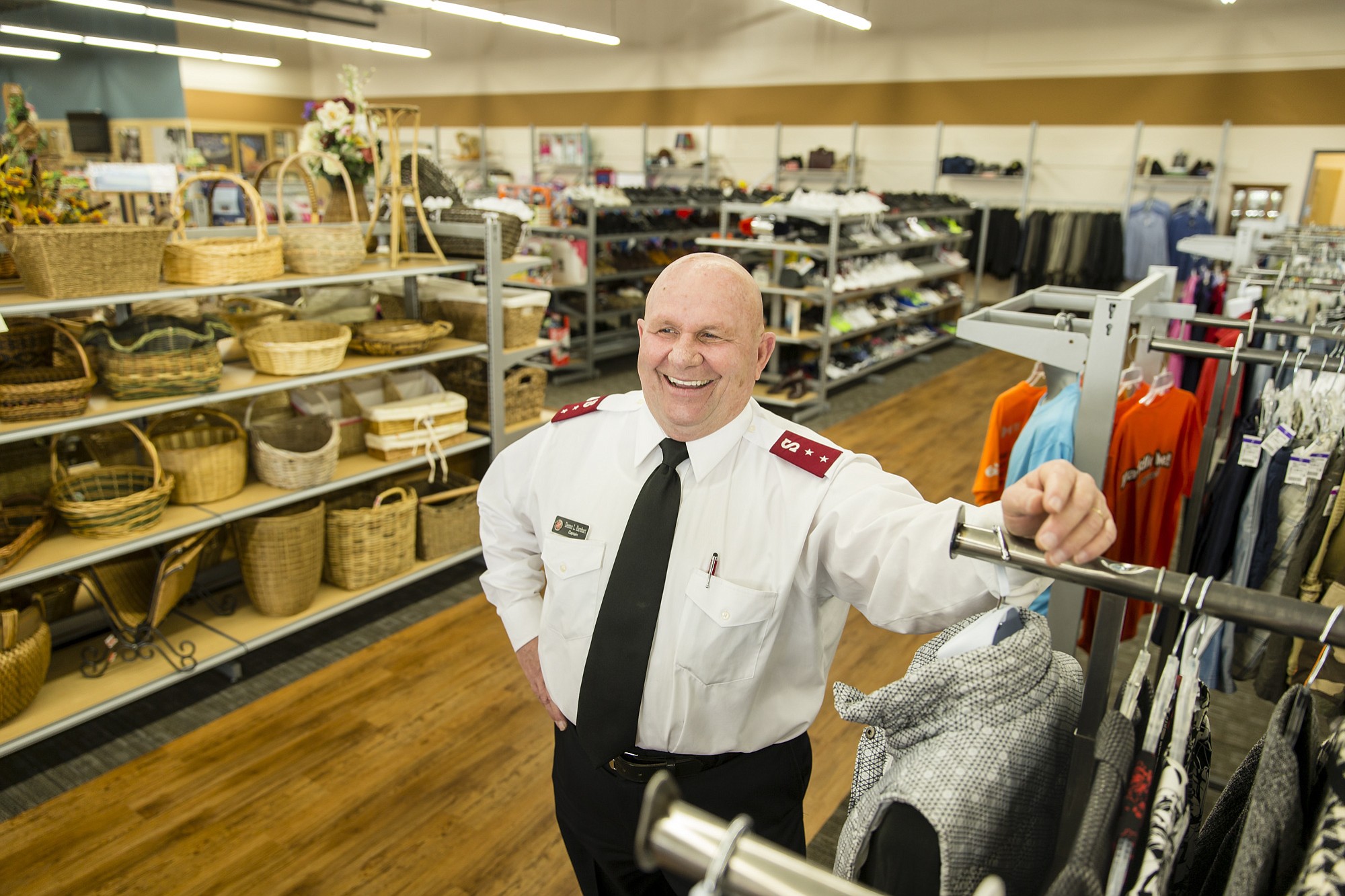 Salvation Army Capt. Dennis Earnhart discusses the new 'family store' on Northeast Fourth Plain Boulevard on Monday.