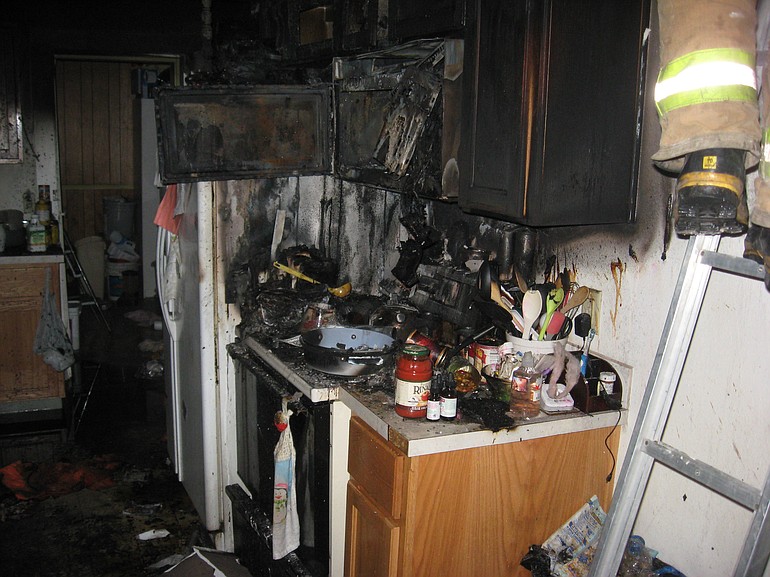 Fire broke out on a stove and ruined the kitchen at the Scott and Leeann Johnson residence on Sunday morning.