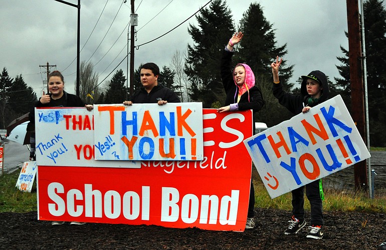 Ridgefield: Students and Ridgefield schools supporters  took to the street to thank voters for supporting a bond measure for schools.