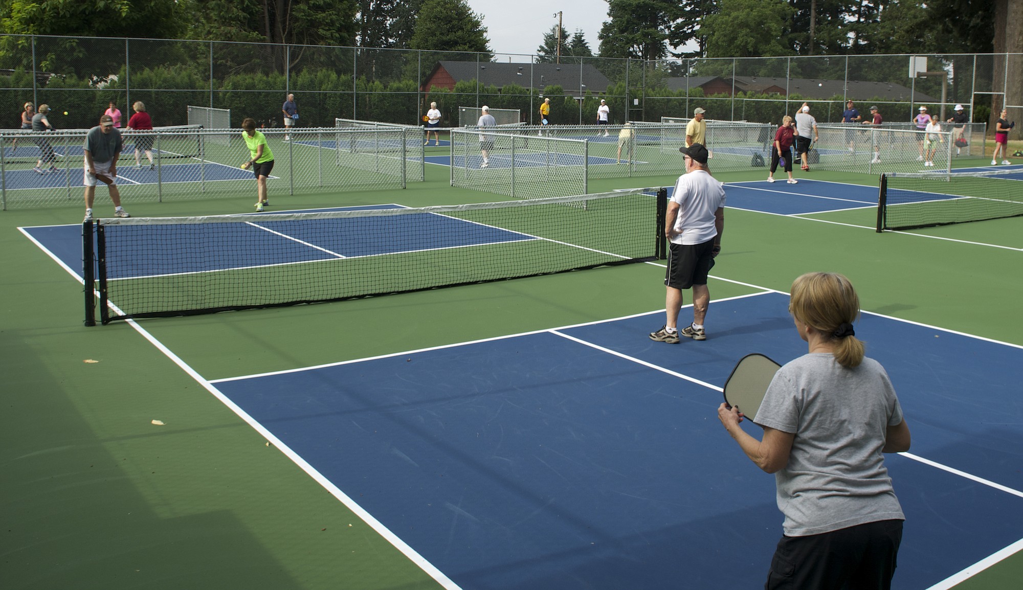 Dozens of people showed up to play pickleball at Hathaway Park on Monday morning.