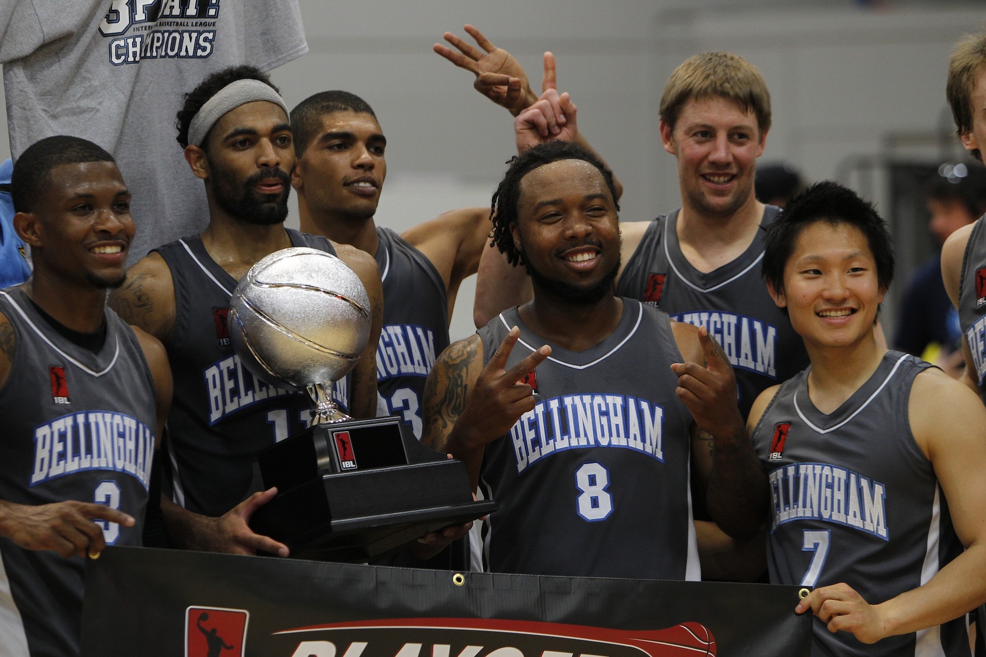 Bellingham Slam players celebrate after the IBL Championship game.(Steve Dipaola for the Columbian)