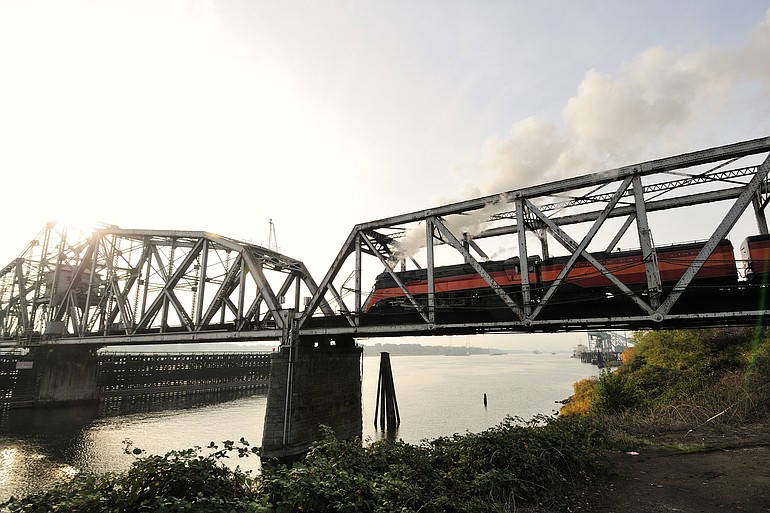 A steam train excursion crosses the BNSF Railway Bridge across the Columbia River last fall.