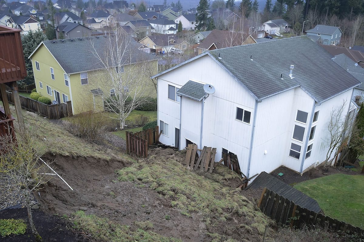A small landslide in Camas damaged a home on Sunday.