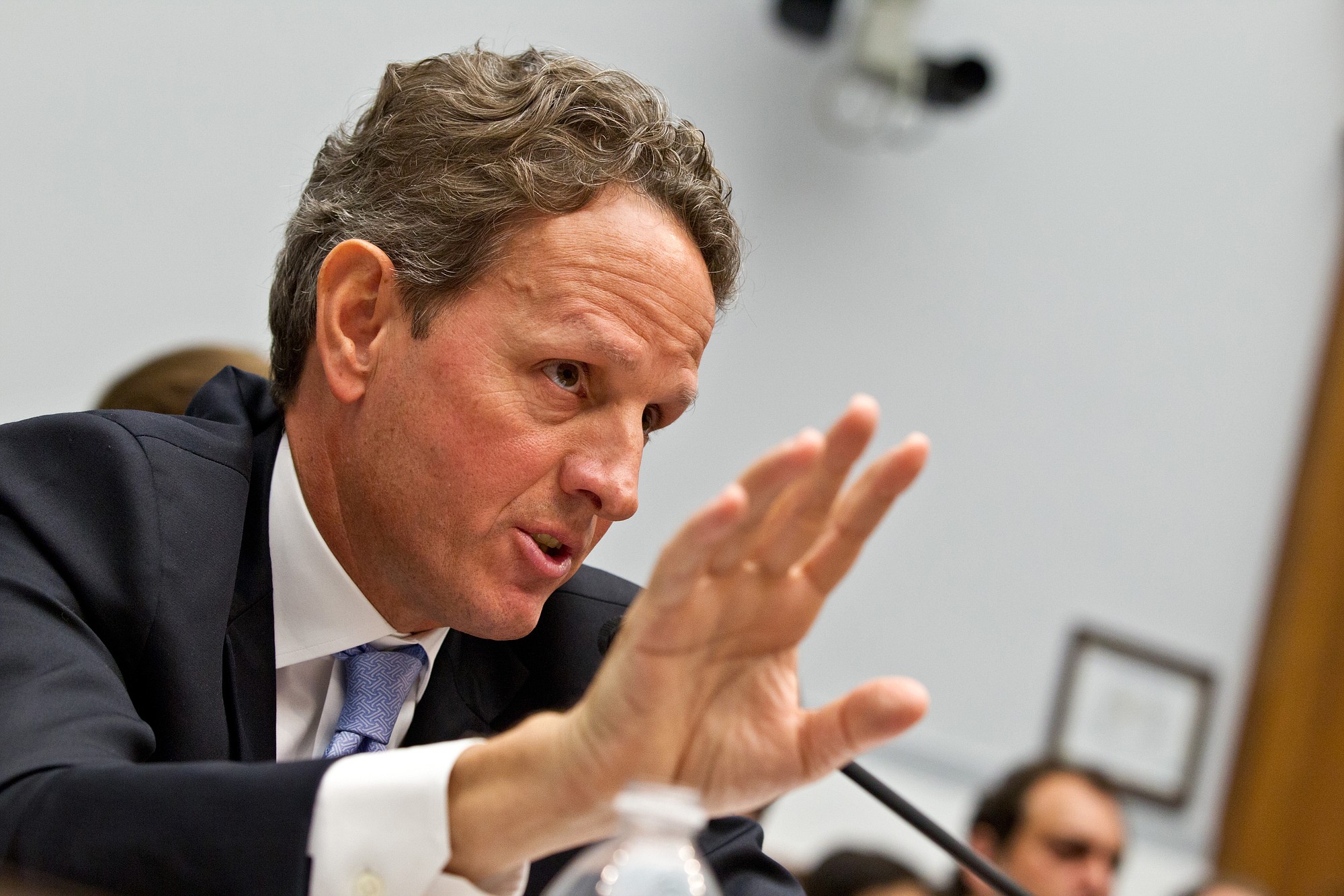 Treasury Secretary Timothy Geithner testifies on Capitol Hill in Washington on July 25, 2012.