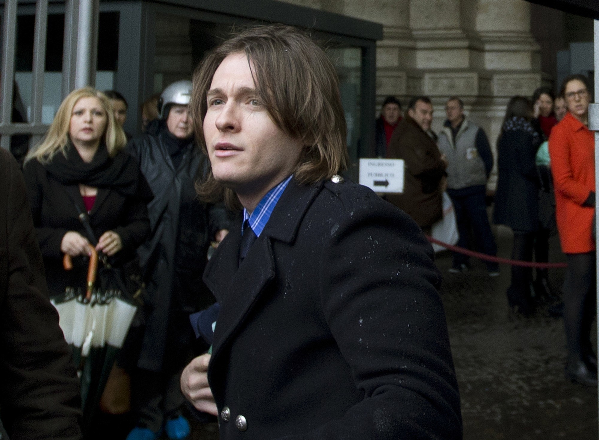 Raffaele Sollecito, the ex-boyfriend of Amanda Knox, arrives at Italy's highest court building in Rome on Wednesday.