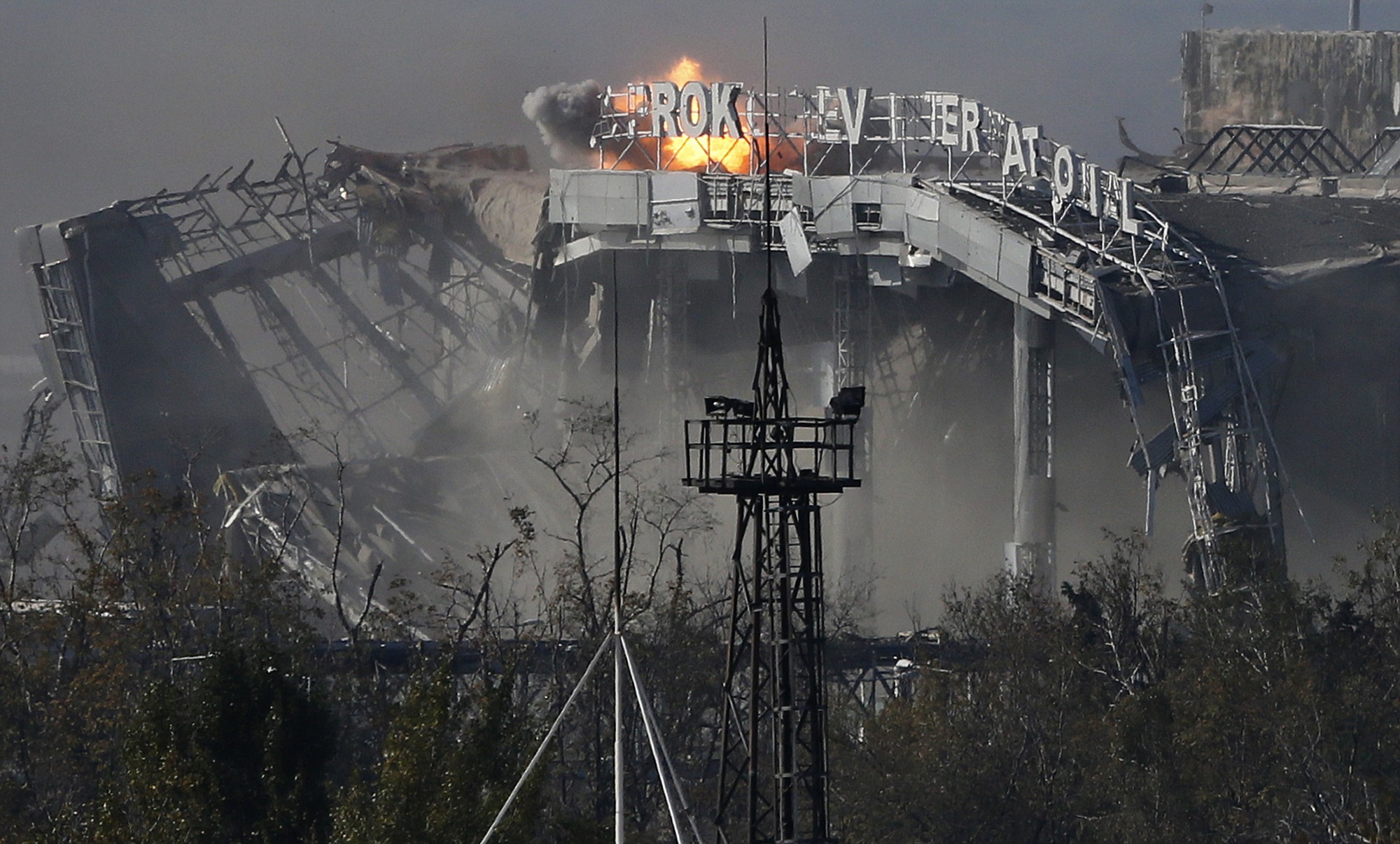 The main terminal of Donetsk Sergey Prokofiev International Airport is hit by shelling  Wednesday during fighting between pro-Russian rebels and Ukrainian government forces in Donetsk, Ukraine.