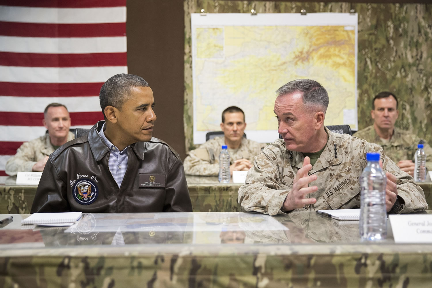 President Barack Obama is briefed by Marine Gen.