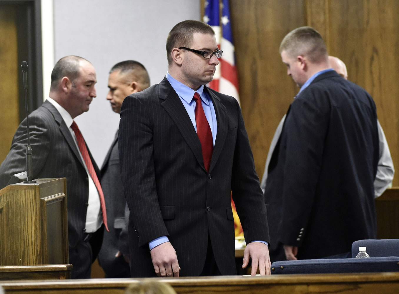 Former Marine Cpl. Eddie Ray Routh stands during his capital murder trial at the Erath County, Donald R. Jones Justice Center in Stephenville Texas, on Tuesday, Feb. 24, 2015.