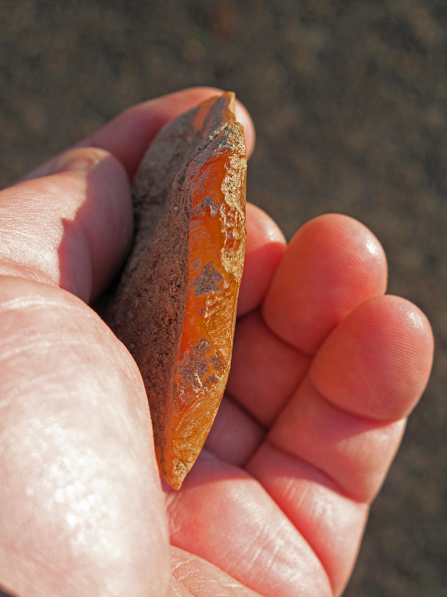 This scraper chipped out of agate was found at an ancient rock shelter in the high desert of eastern Oregon. The find was announced Thursday.